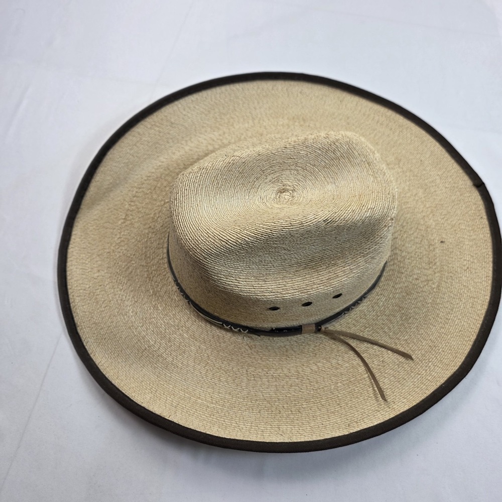 Cavender's Hat Cowboy Fitted Mens 7 1/8 Beige Straw Wide Brim Western Mexico